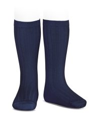 wide-rib-knee-high-socks-navy-blue